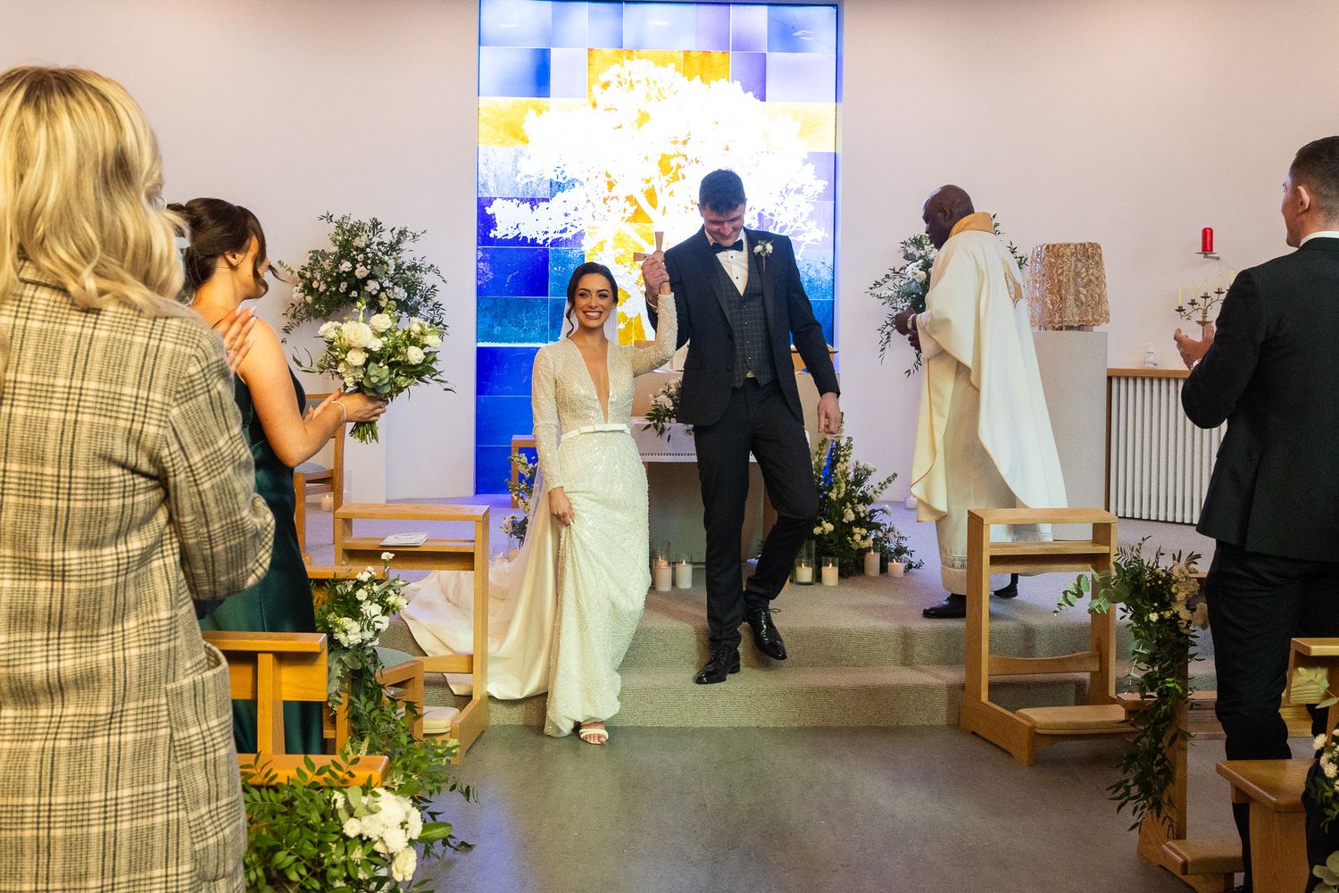 Wedding ceremony space with modern decor and guests during Dublin City wedding.