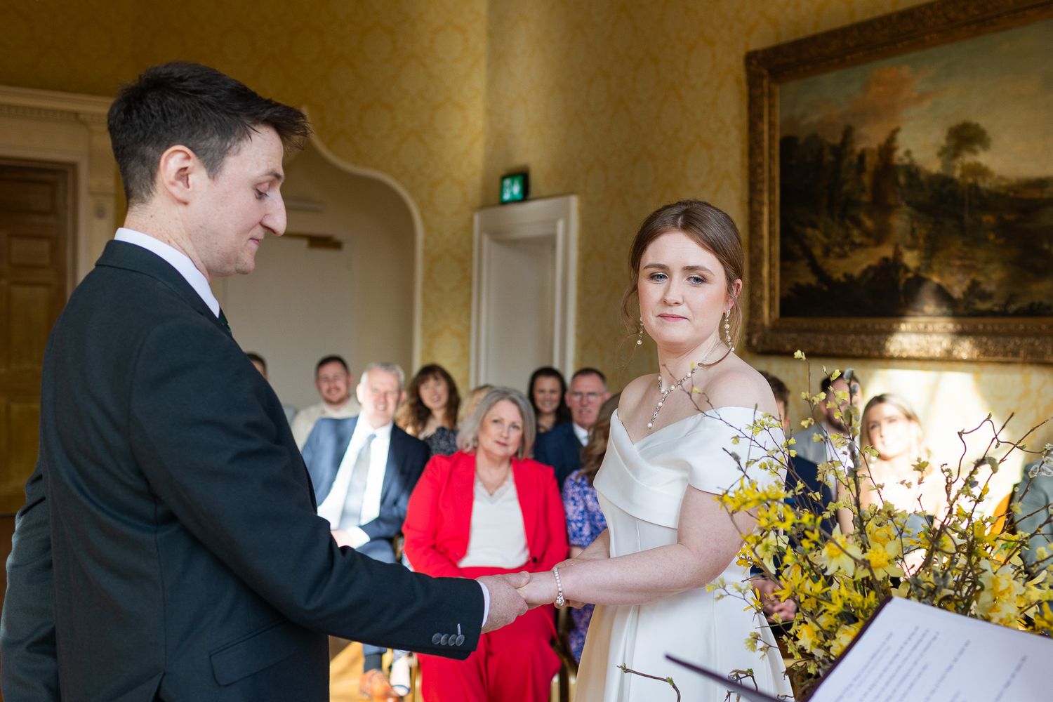 Dublin CIty wedding in MoLI  with yellow spring flowers and classic decor.