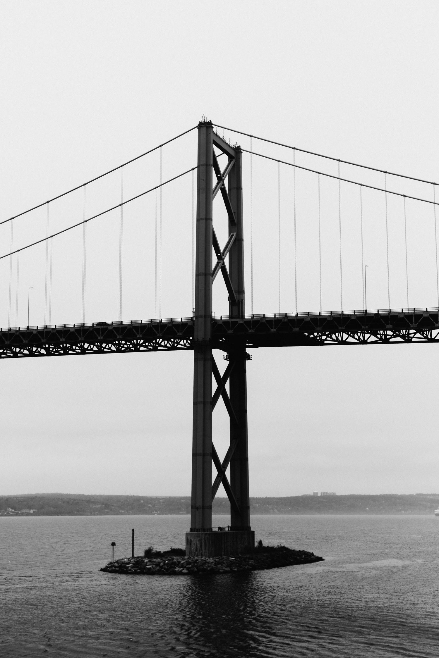 mackay bridge on a foggy day in Halifax nova scotia canada, shot by Dylan Spangler