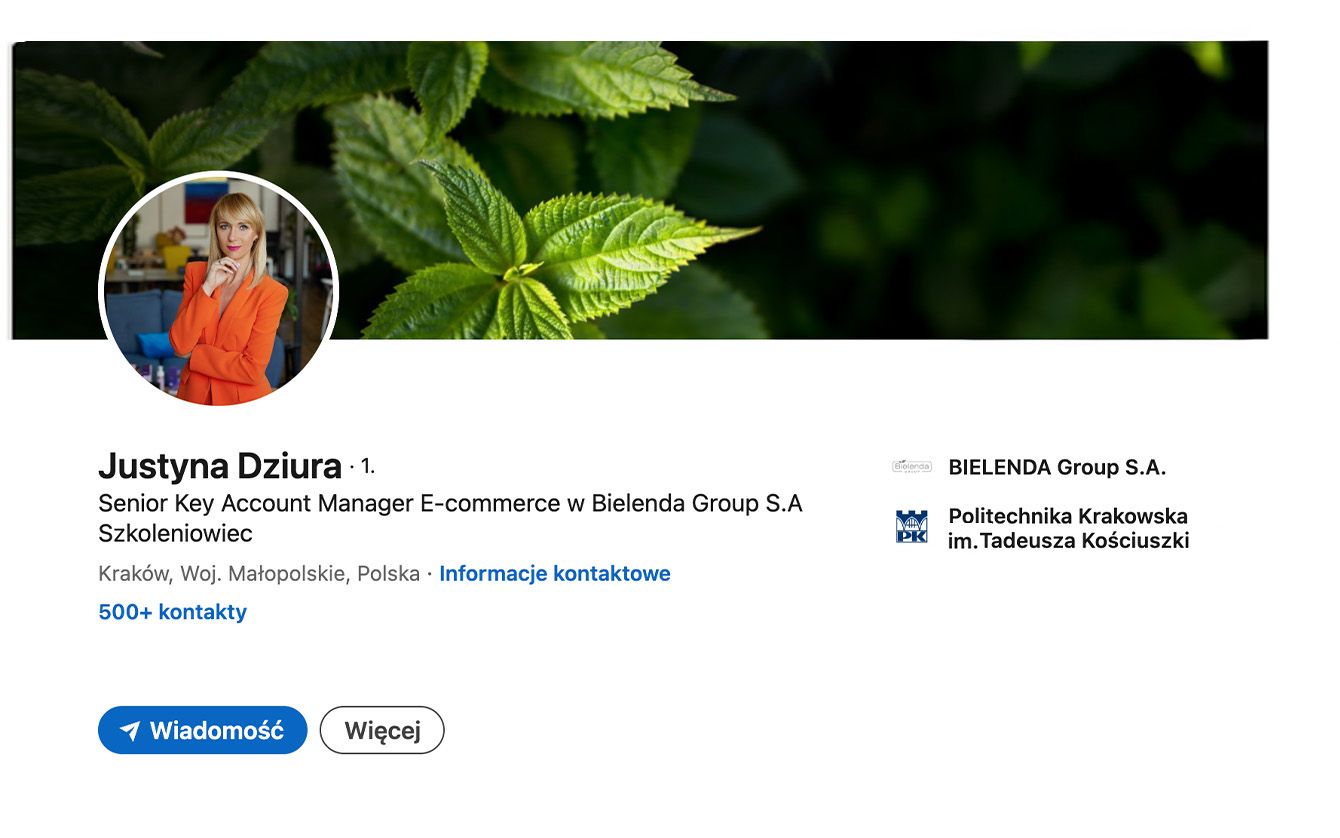 Professional LinkedIn profile banner showing corporate branding elements.