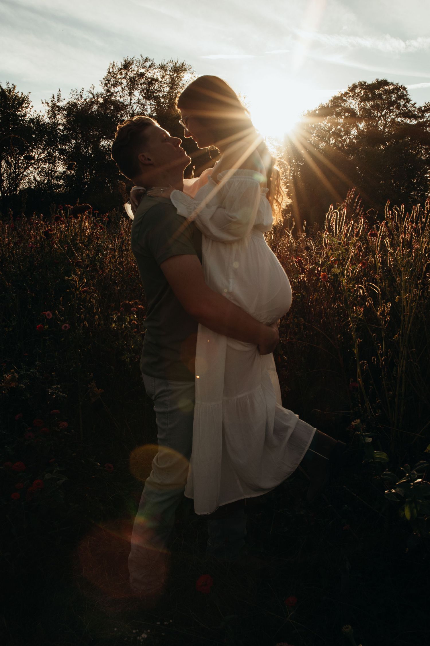 Sunset engagement session in Southern Maryland — warm light, genuine laughter, and effortless love.
