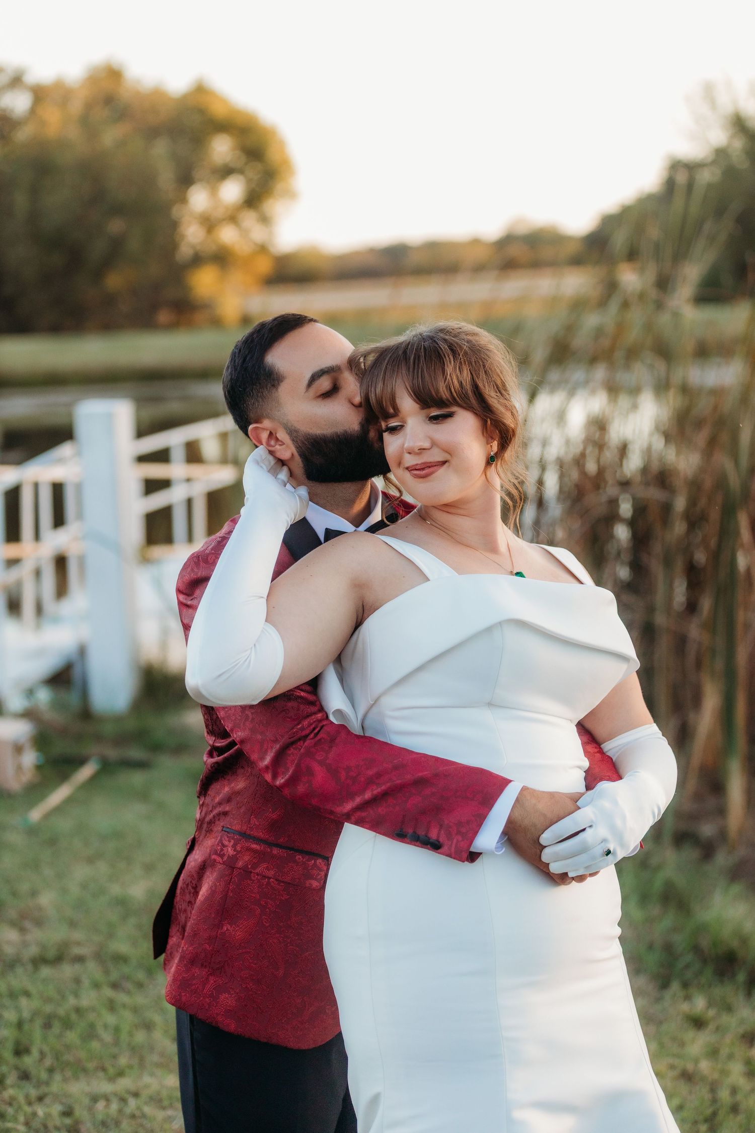 Bride and groom sharing a quiet moment after ceremony photographed by Magnolia TX wedding photographer