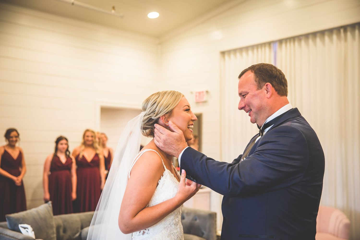 Intimate first dance moment captured between newlyweds at their reception.