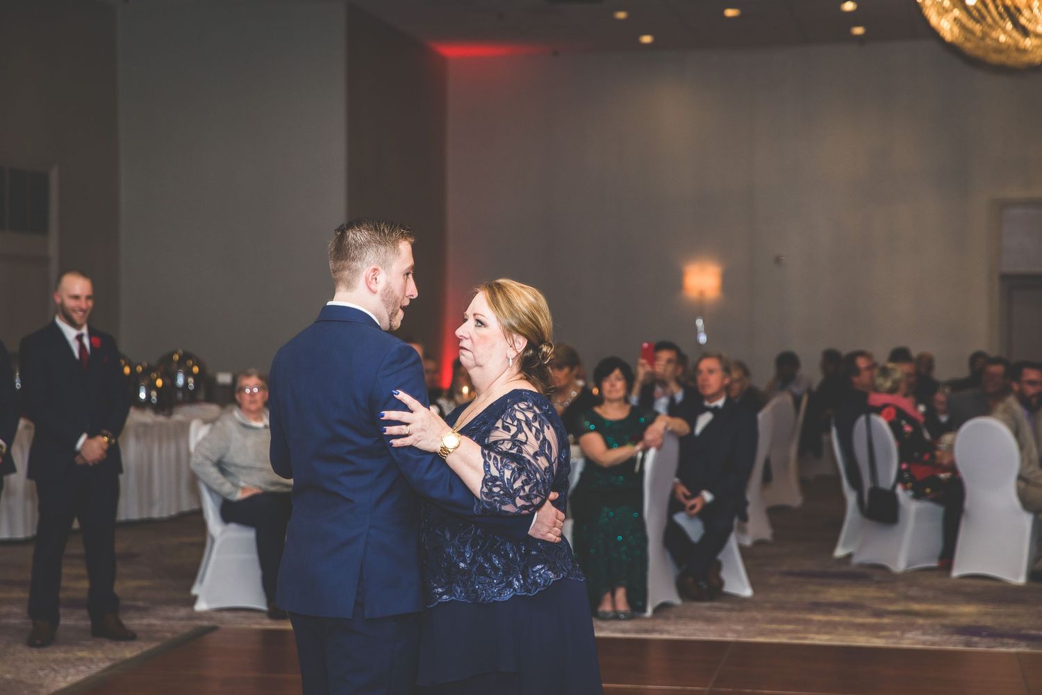 Couple shares an intimate dance moment at their wedding reception.
