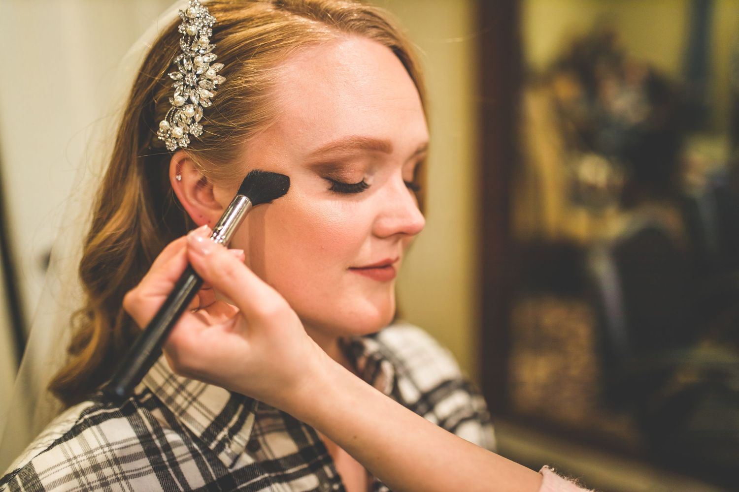 Close-up shots of wedding day preparation and styling details.