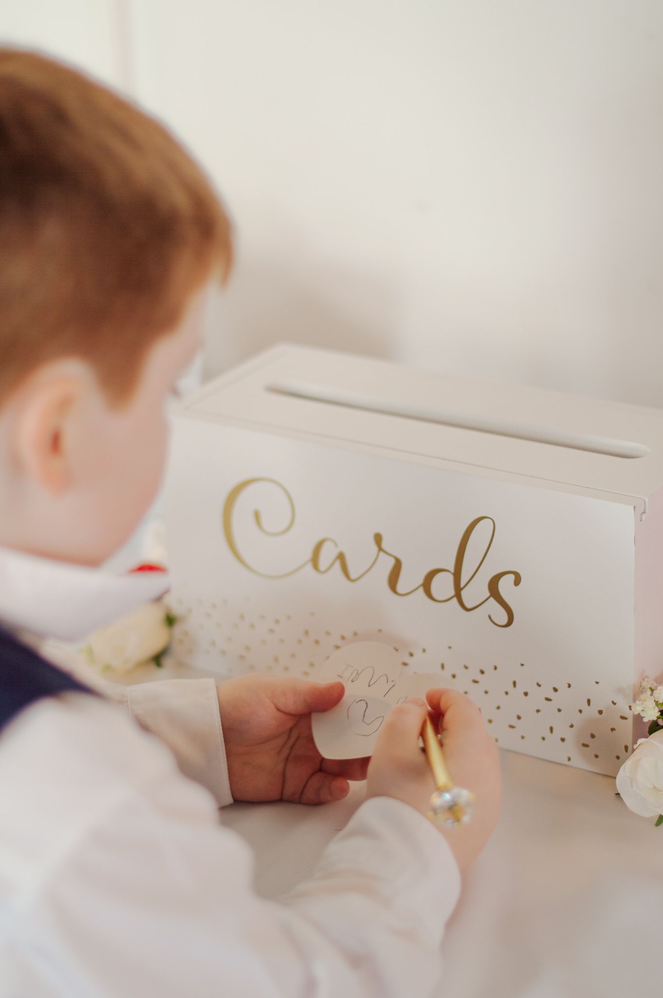 Gold lettered 'Cards' sign box with sparkly details.