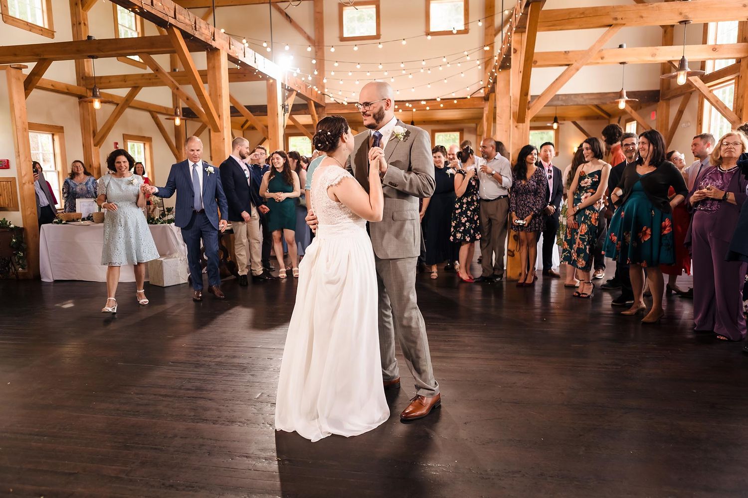 The first dance between man and wife inside the Barn at Peirce Farm Witch Hill