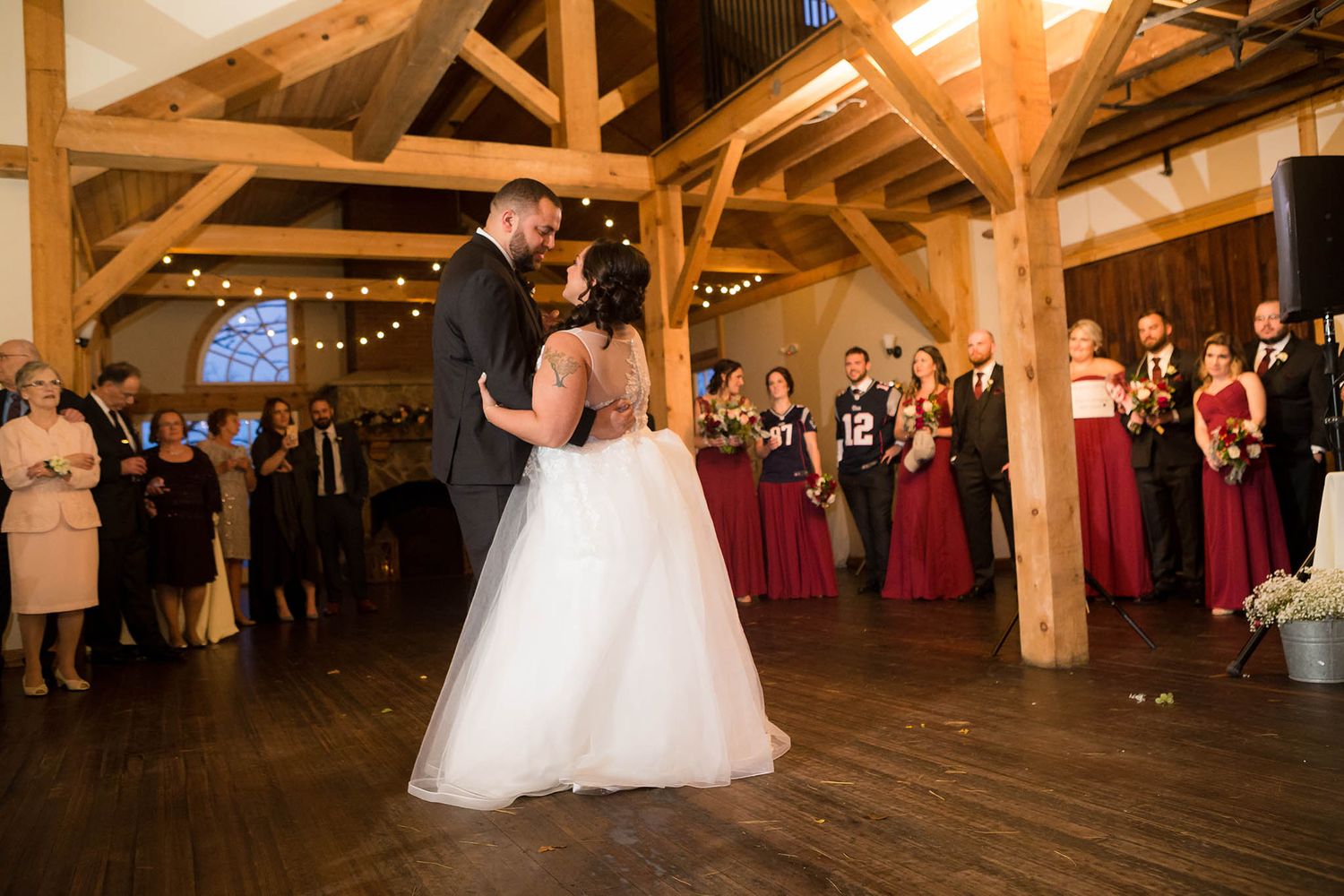 The first  dance as man and wife at their wedding reception.