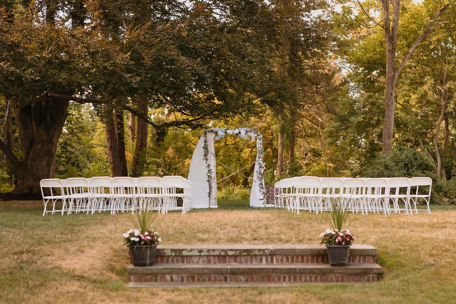 The ceremony setup on the lawn of Peirce Farm at Witch Hill