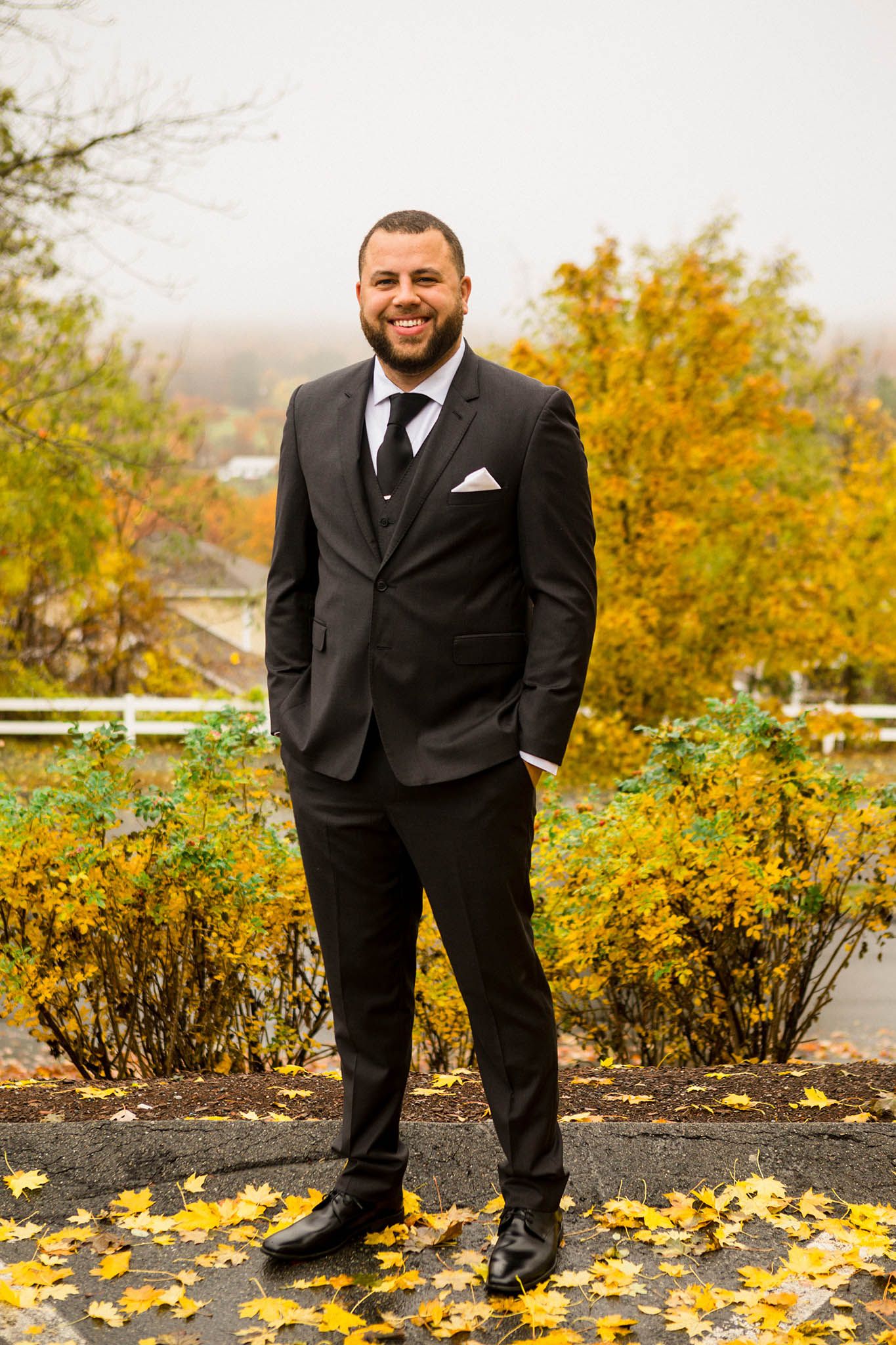 Formal Portrait of the groom on an autumn wedding day