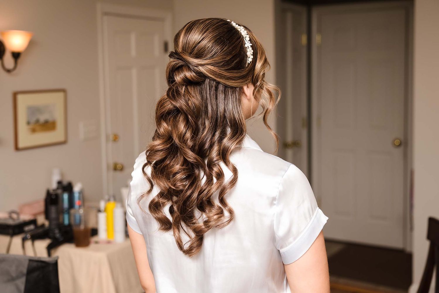 Here is a shot of the beautiful bride's completely styled hair.