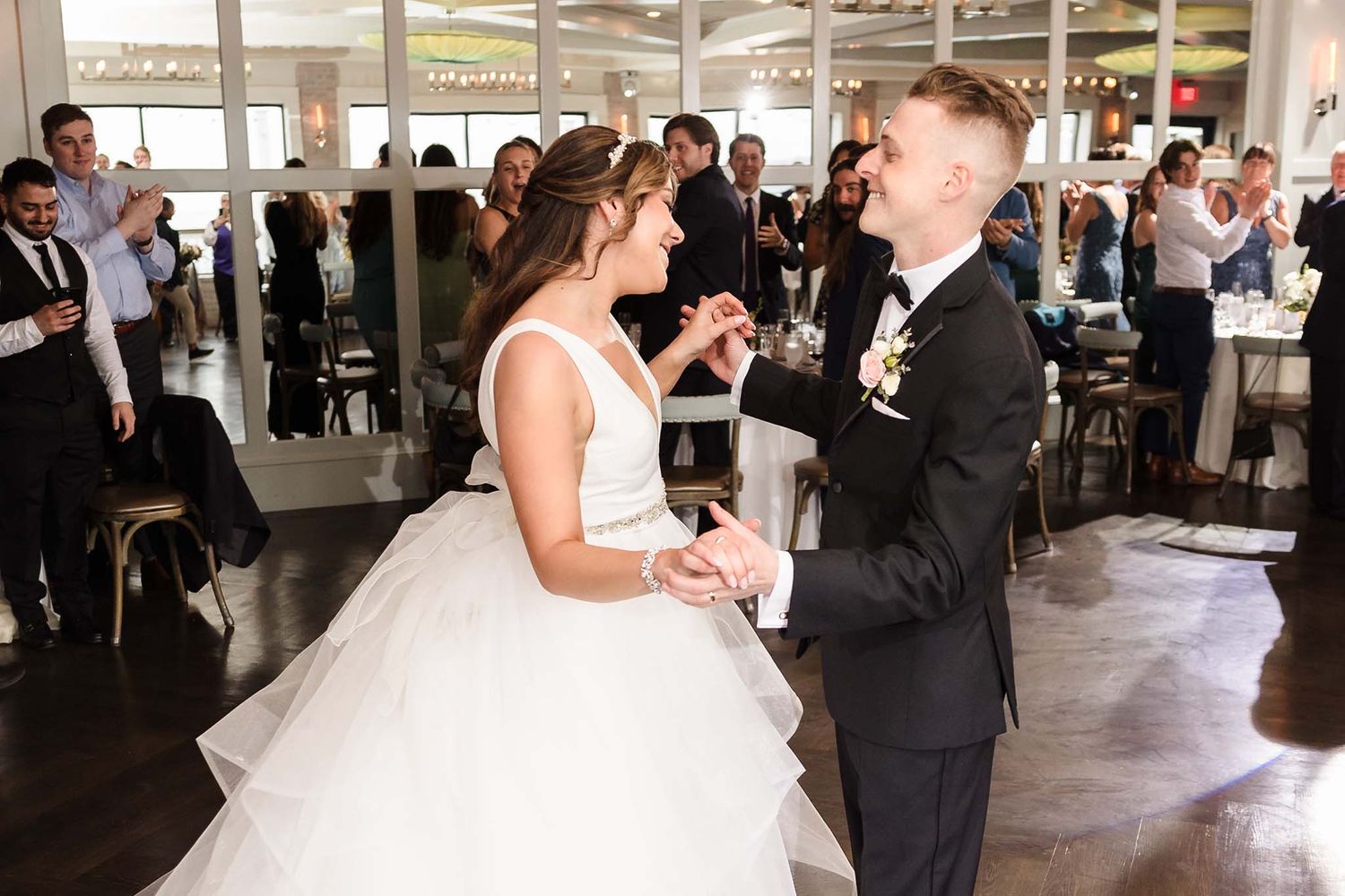 The bride and groom start their first dance as man and wife.