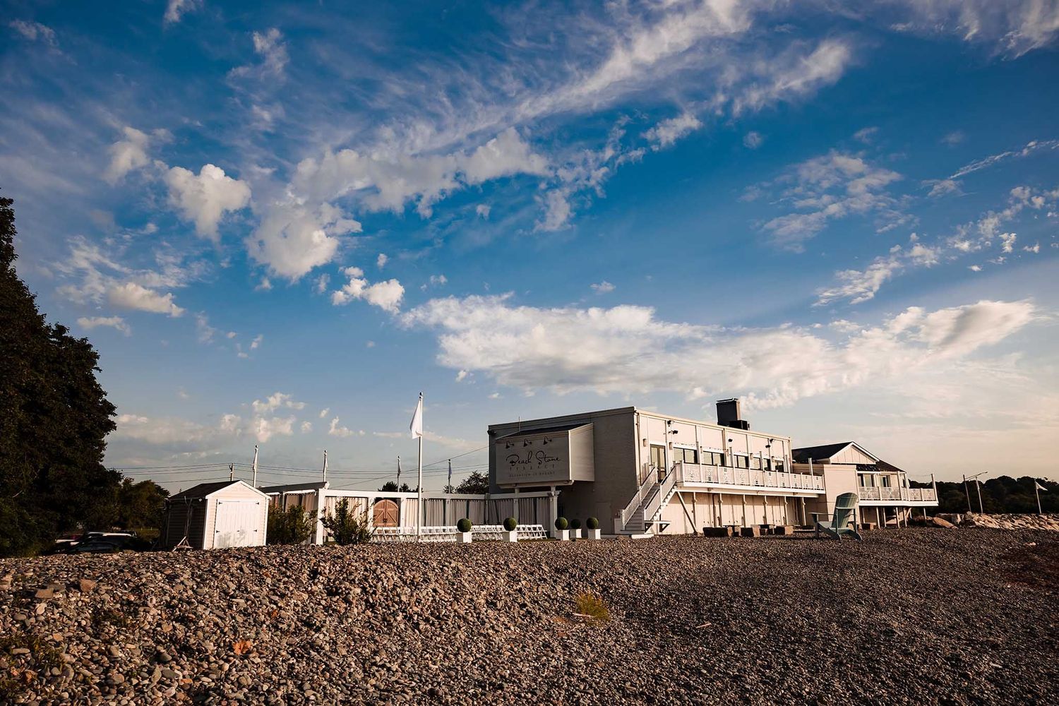 View of the Oceanview of Nahant wedding venue in Nahant MA, on a sunny morning.