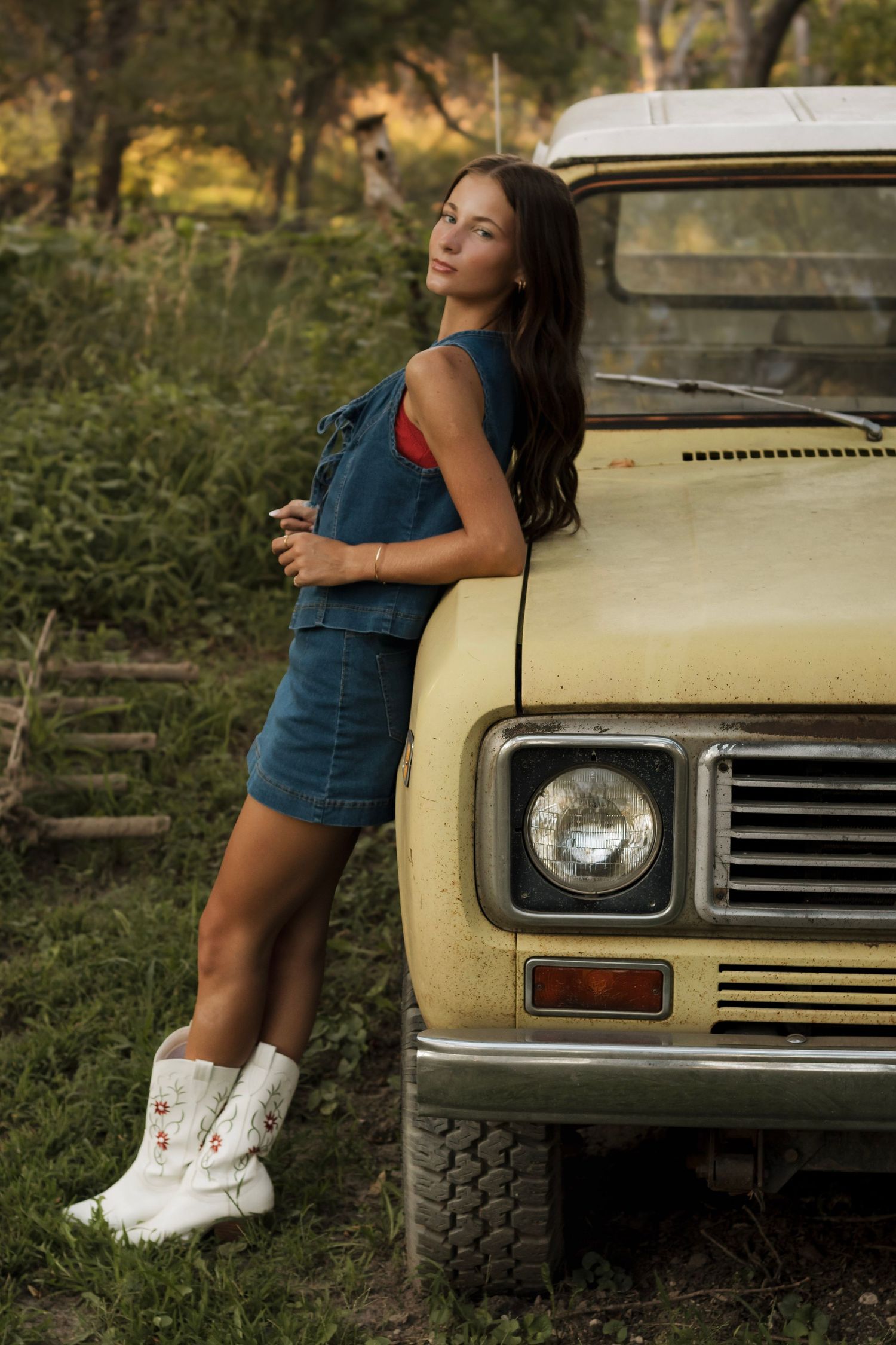 Senior girl posed with an old truck in South Central Nebraska