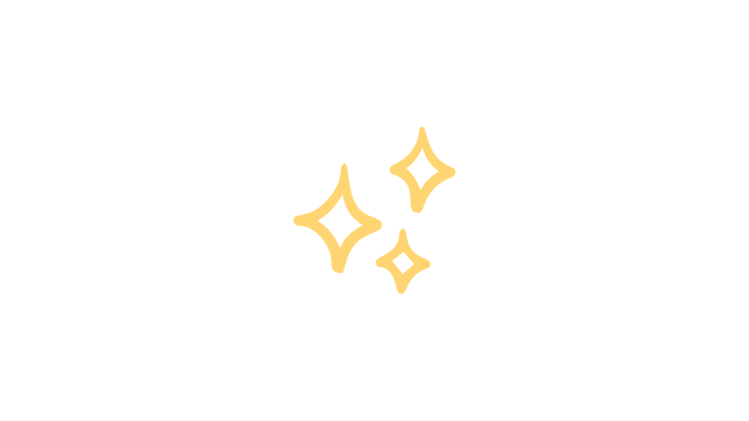 Three golden sparkle star shapes on white background decorative element.