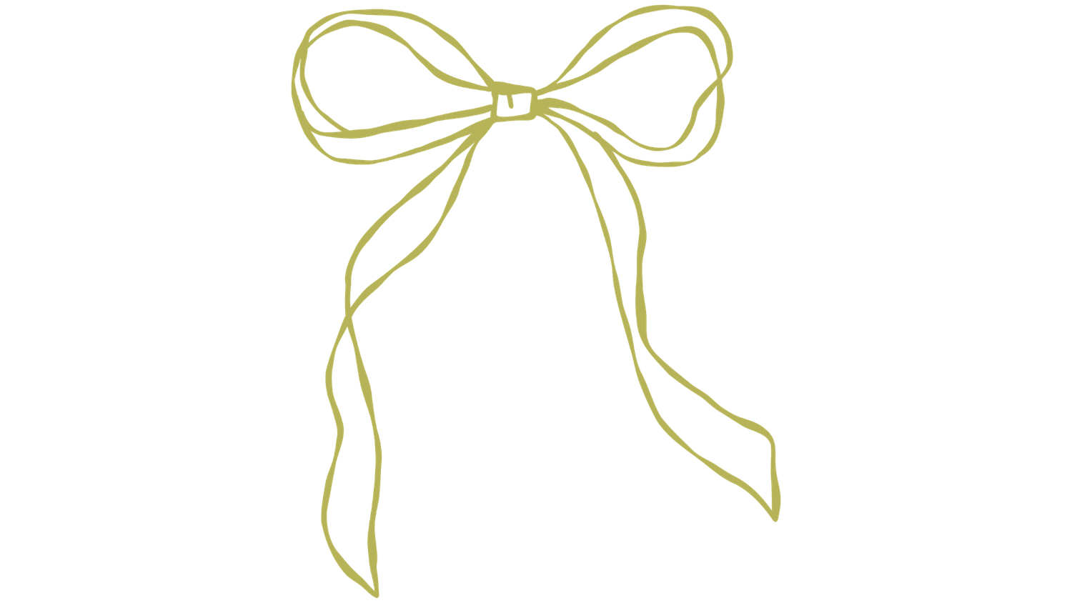 Elegant olive green hand-drawn ribbon bow decorative illustration on white background.