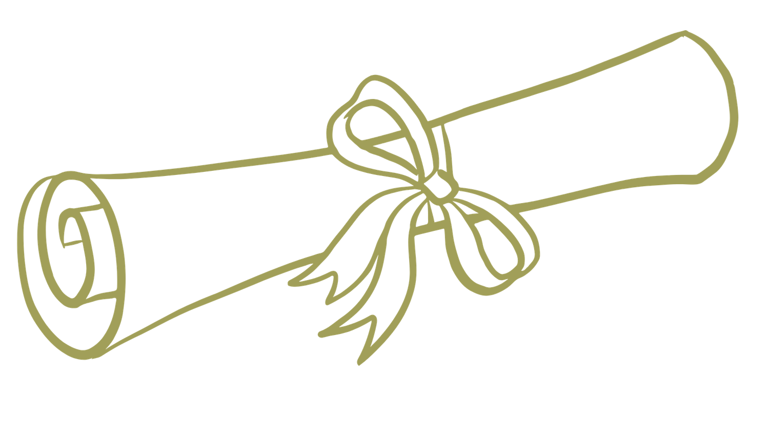 Olive green line art illustration of a ribbon-tied graduation diploma scroll.