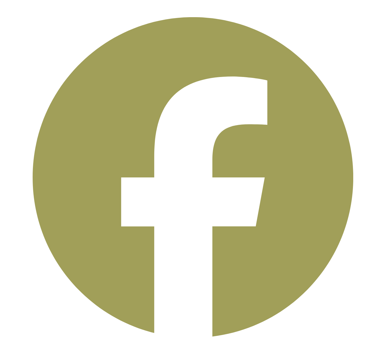 Olive green Facebook social media icon with white f logo on a round background.