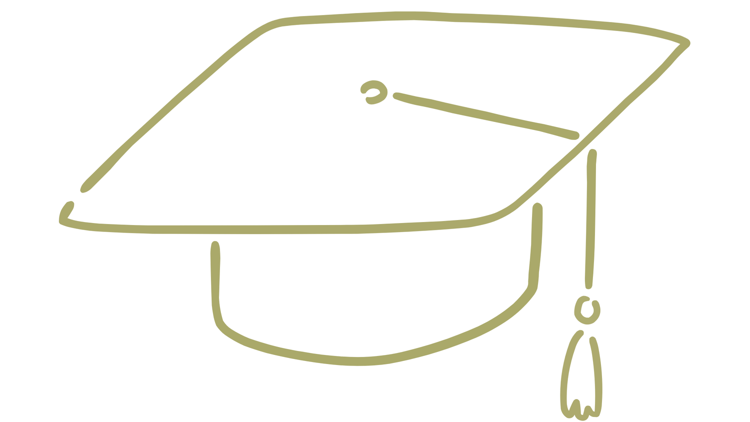 Minimalist olive green outline drawing of a graduation mortarboard cap with tassel.