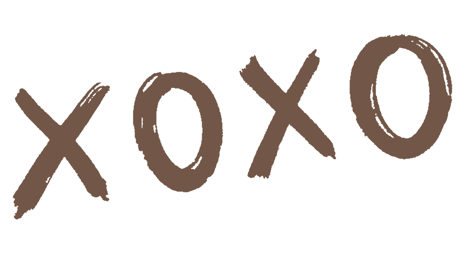 Hand-lettered XOXO text in brown brushstroke style typography design.