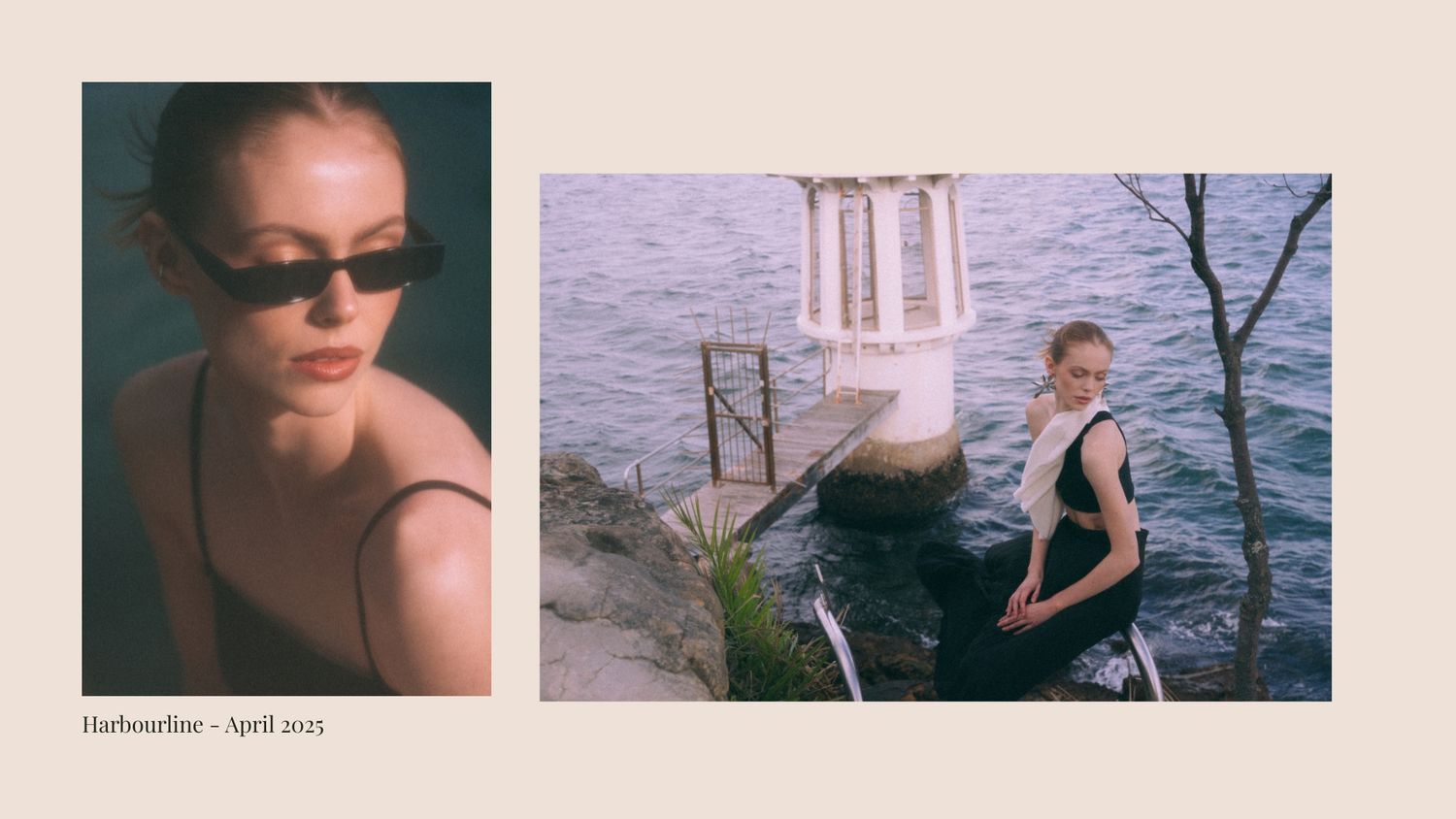 A series of small square photographs arranged in a row showing various outdoor scenes and portraits in muted tones.