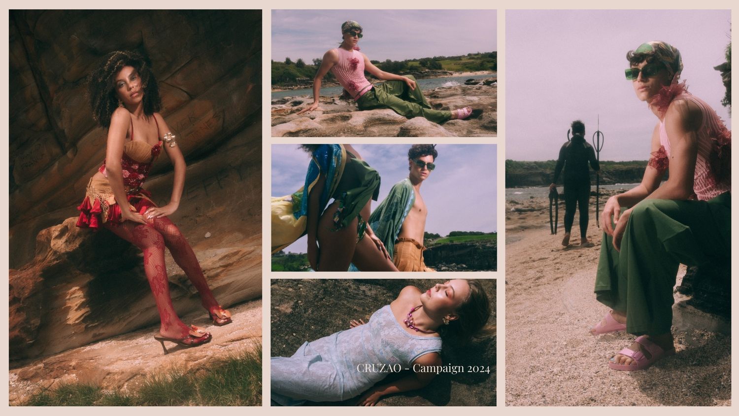 A collection of artistic outdoor photo thumbnails featuring warm-toned poses and natural landscapes.