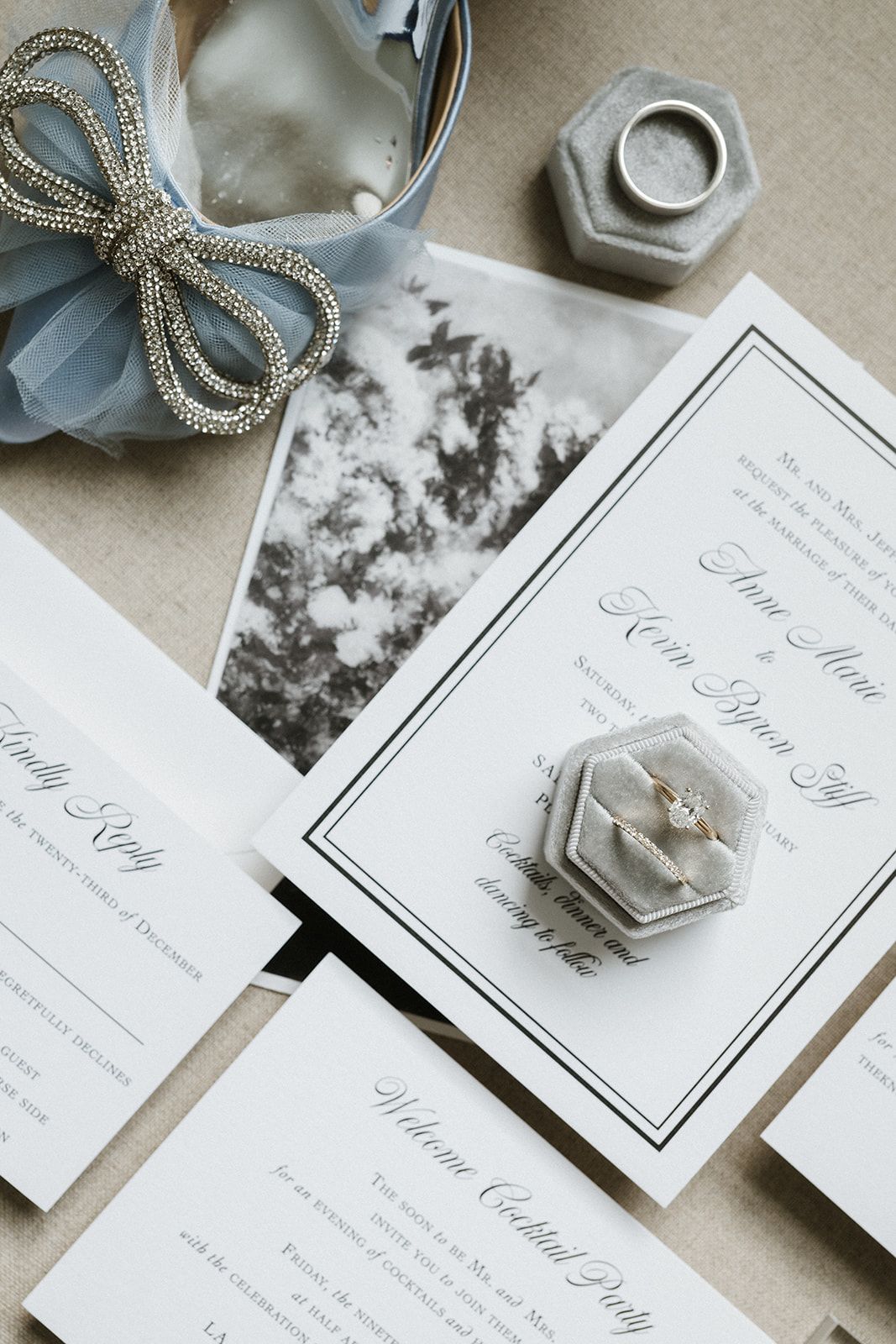 Elegant wedding invitation suite with ring box. - Sanctuary Events Wedding in Plainfield