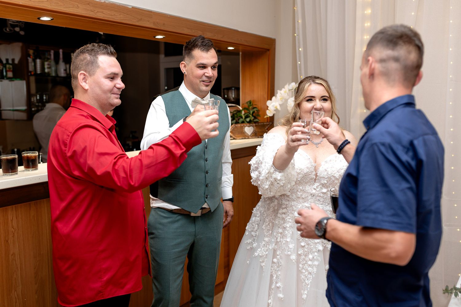 A sequence of wedding reception dance photos showing couples dancing together in an indoor venue.