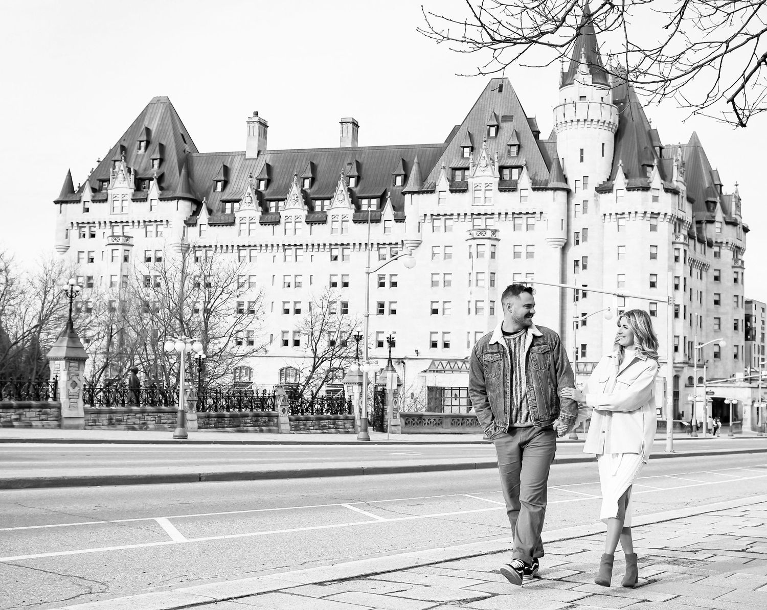 Vintage black and white photo sequence showing people walking in front of historic university buildings with Gothic architecture.