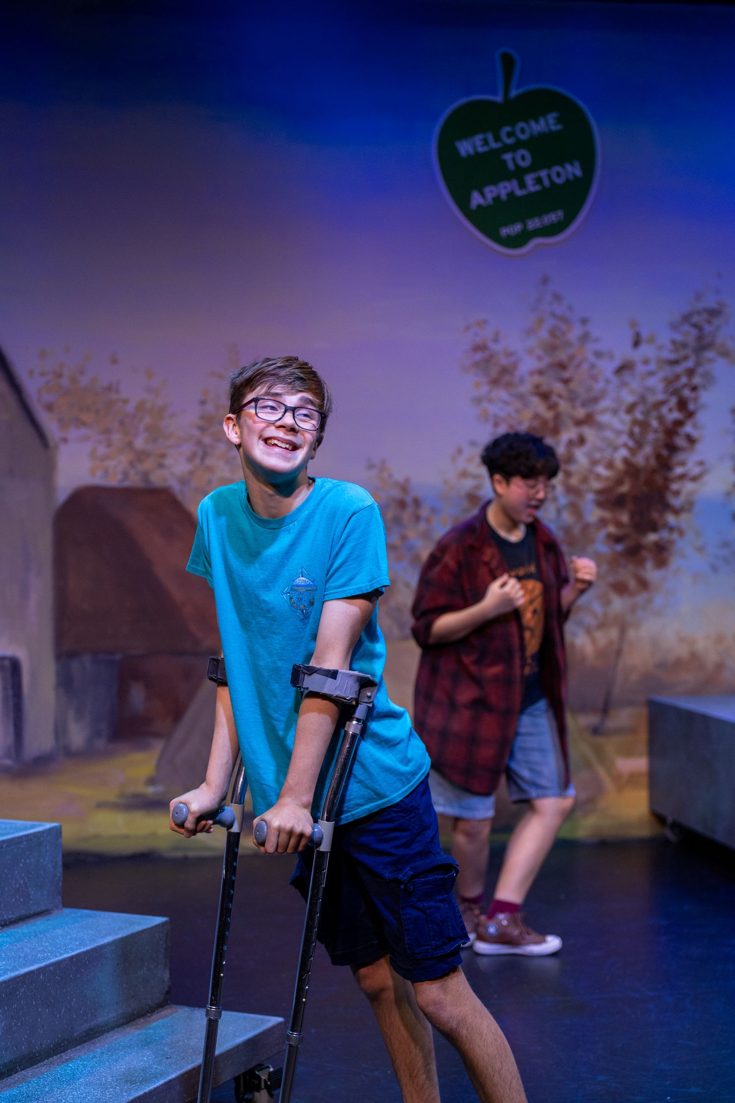 Close-up of actor performing on stage in Kirkland
