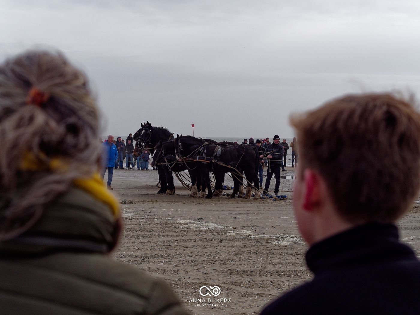 A series of panoramic shots showing a crowd gathering in an open field during a dark, overcast day.
