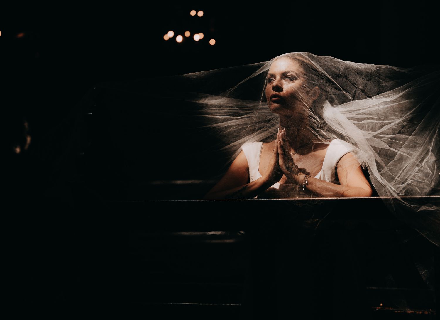 Bride's veil in motion at St Dunstan in the East church garden, London bridal portrait | Martin Japheth Photography