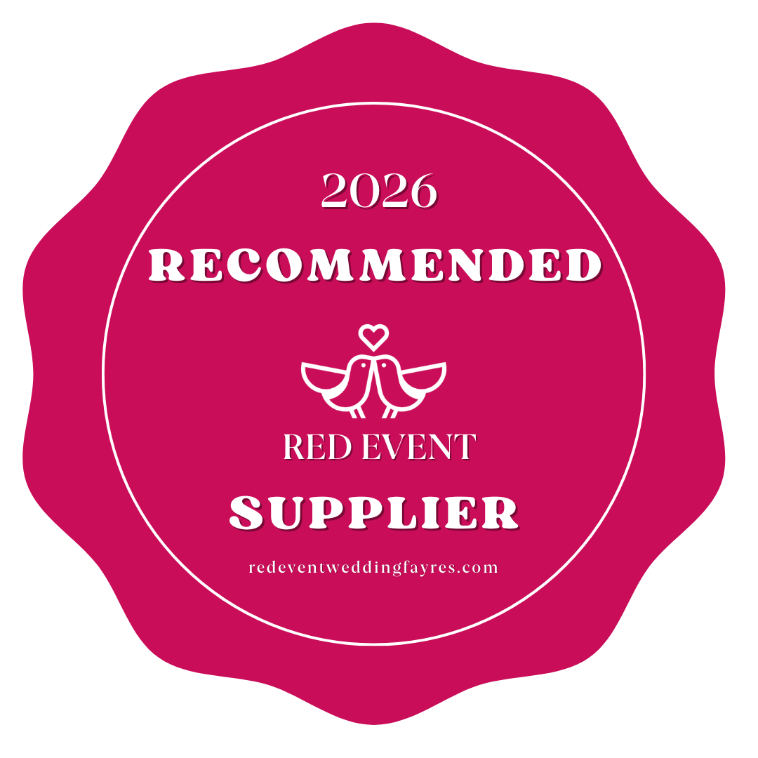 2026 Recommended Red Event Supplier badge in pink, awarded by redeventweddingfayres.com.