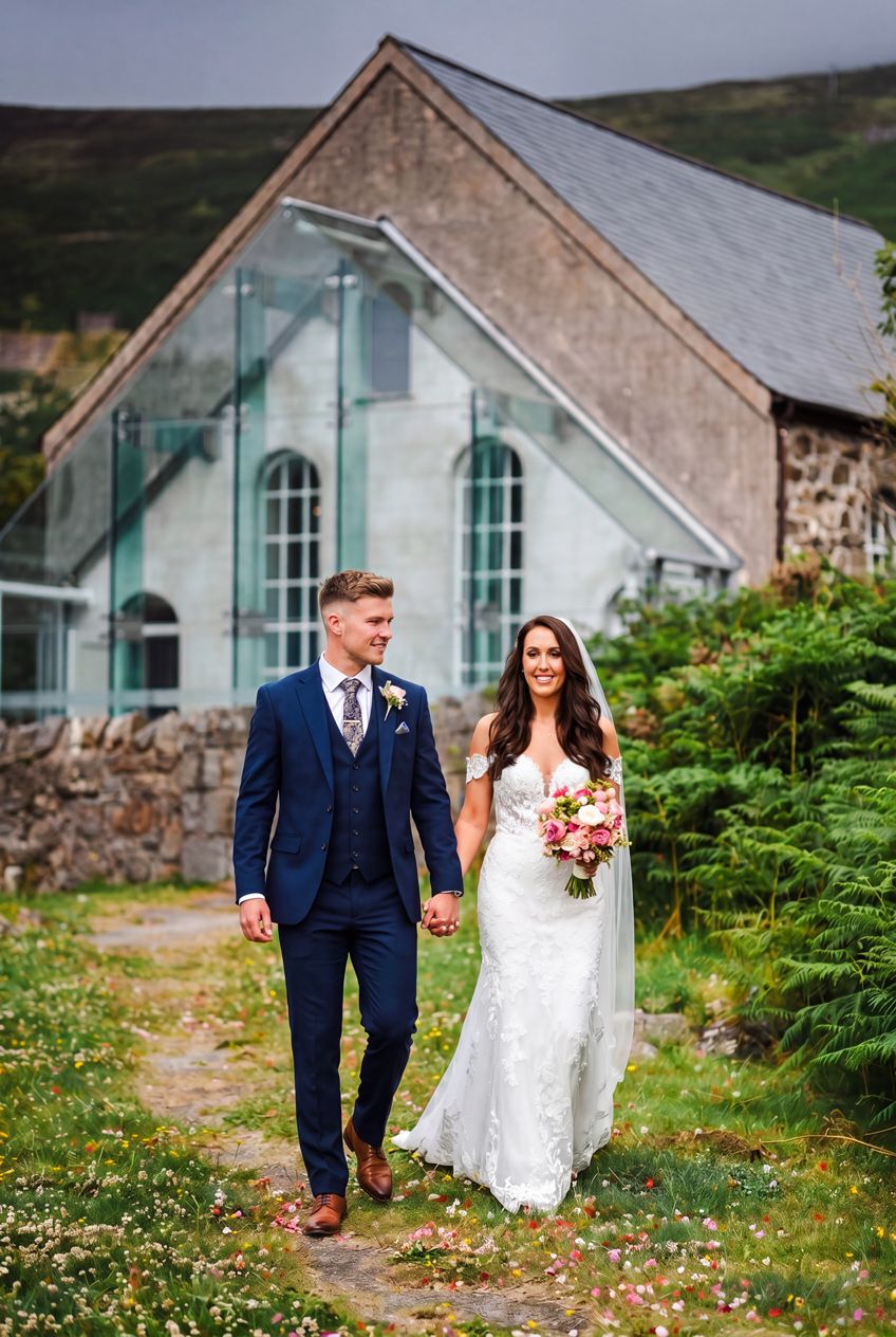 Bride and groom walking in Nant Gwrtheyrn | Martin Japheth Photography