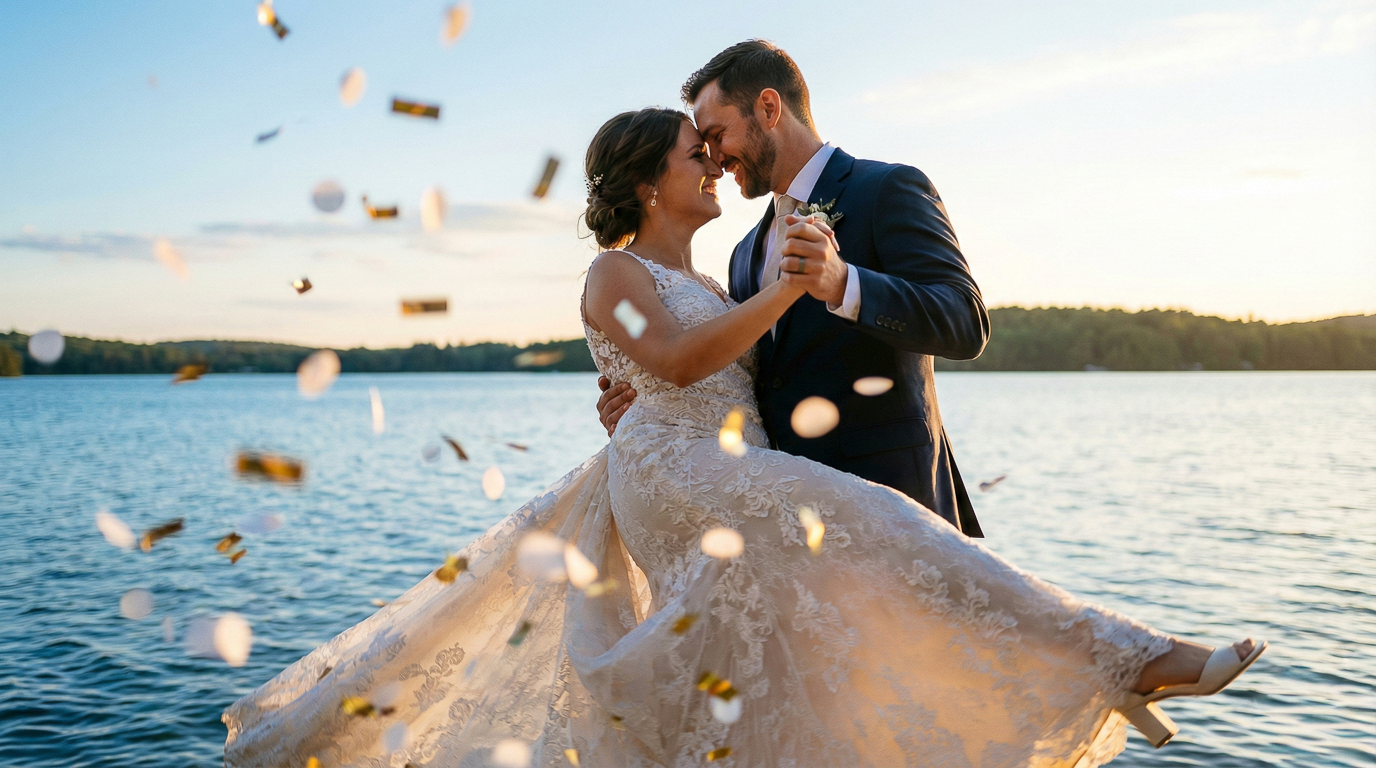 Low-Wood Hotel, Ambleside - Golden hour sunset by the water. Wedding Photographer Martin Japheth