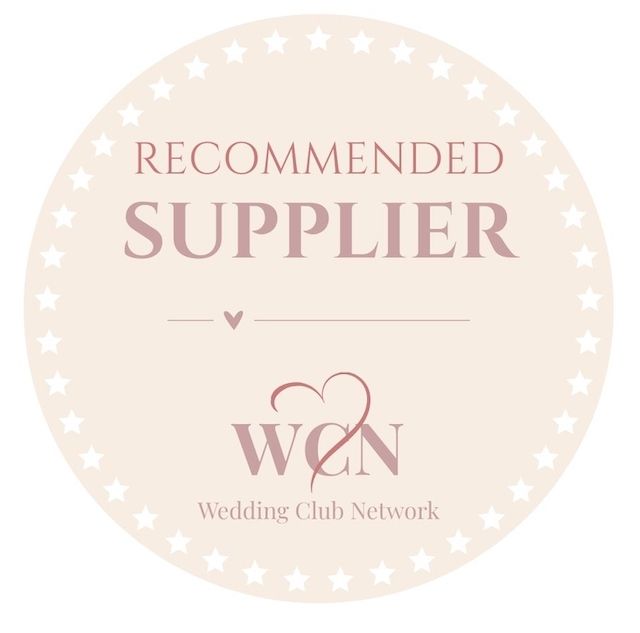 Light beige supplier certification badges for Wedding Club Network with star borders.