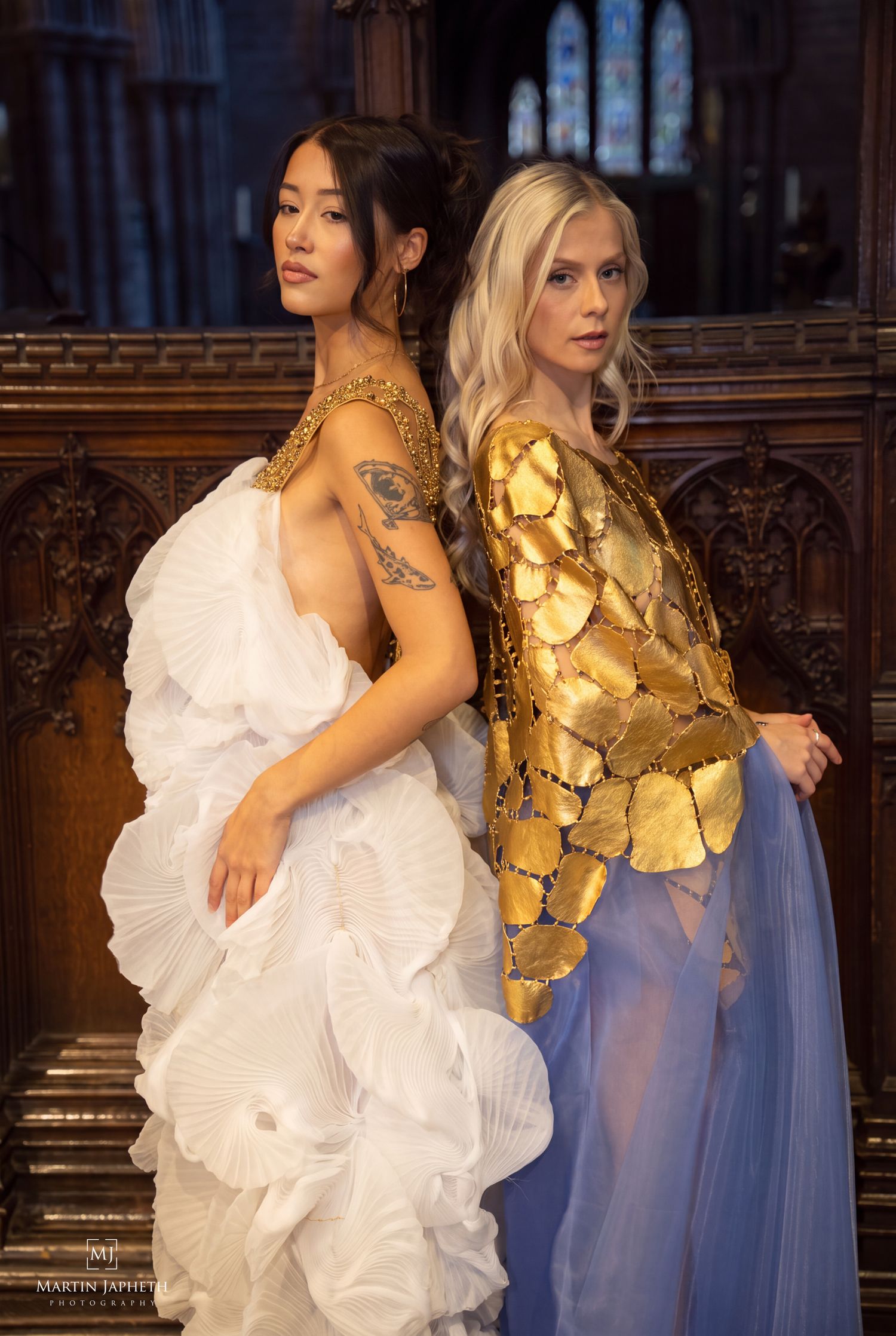 Annie Mortimer & Maria Filipowicz ,odel backstage at Cheshire Fashion Week 2026 wearing Mihael Dowman, shot by Martin Japheth Photography