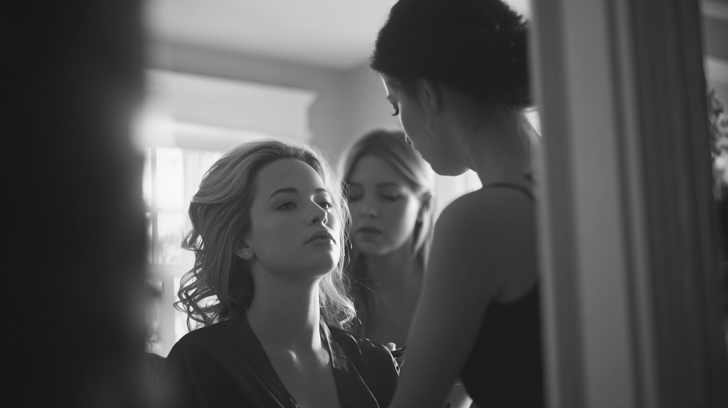 A series of black and white photos showing intimate moments between a couple in silhouette and shadow.