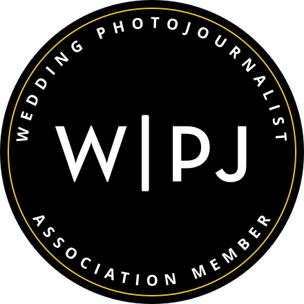 Collection of black circular photography association membership badges with gold trim.