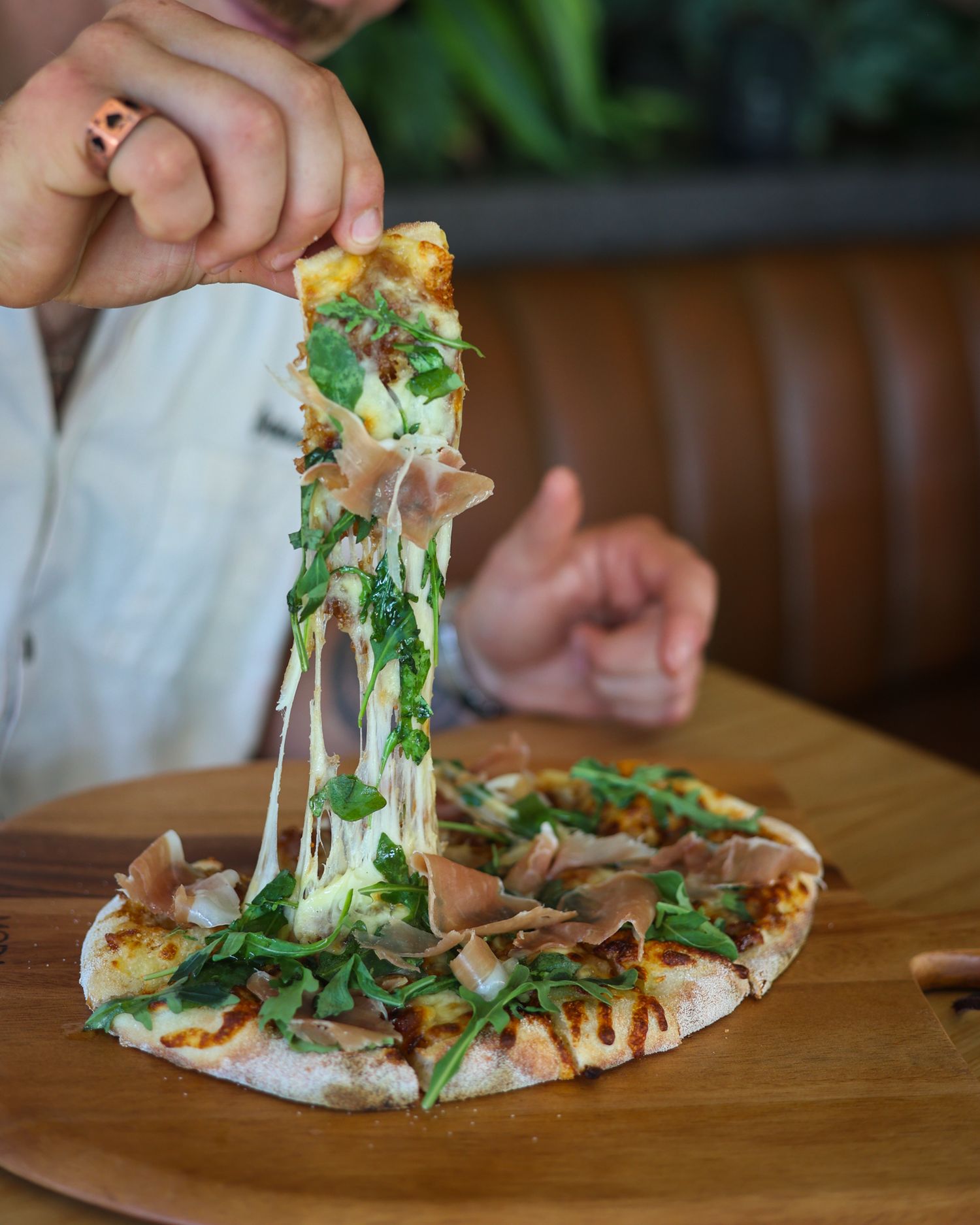 Wood-fired pizza flat bread at Aikmans Merivale