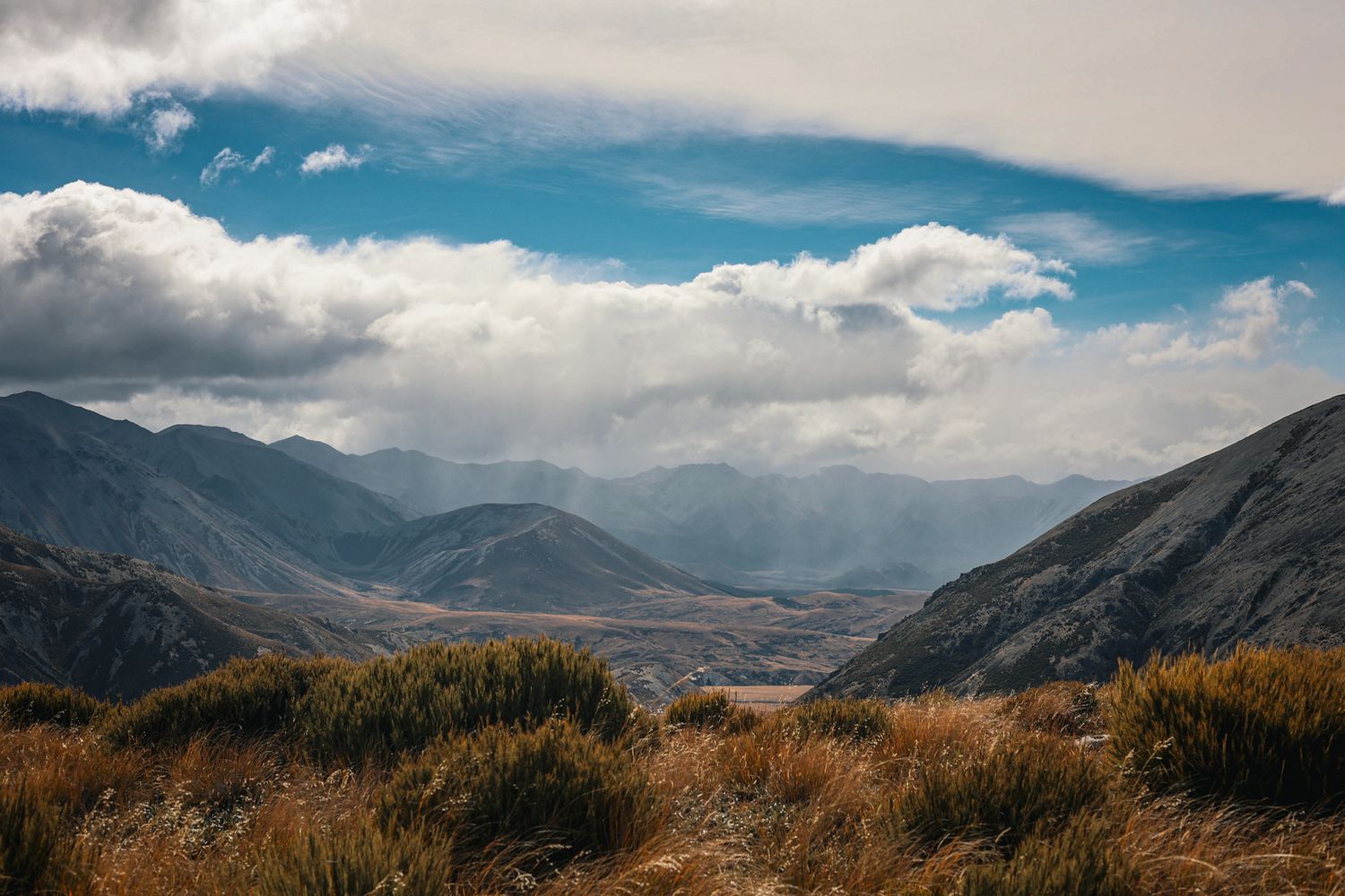 Landscape scene from a walking track viewpoint in Castle Hill, New Zealand