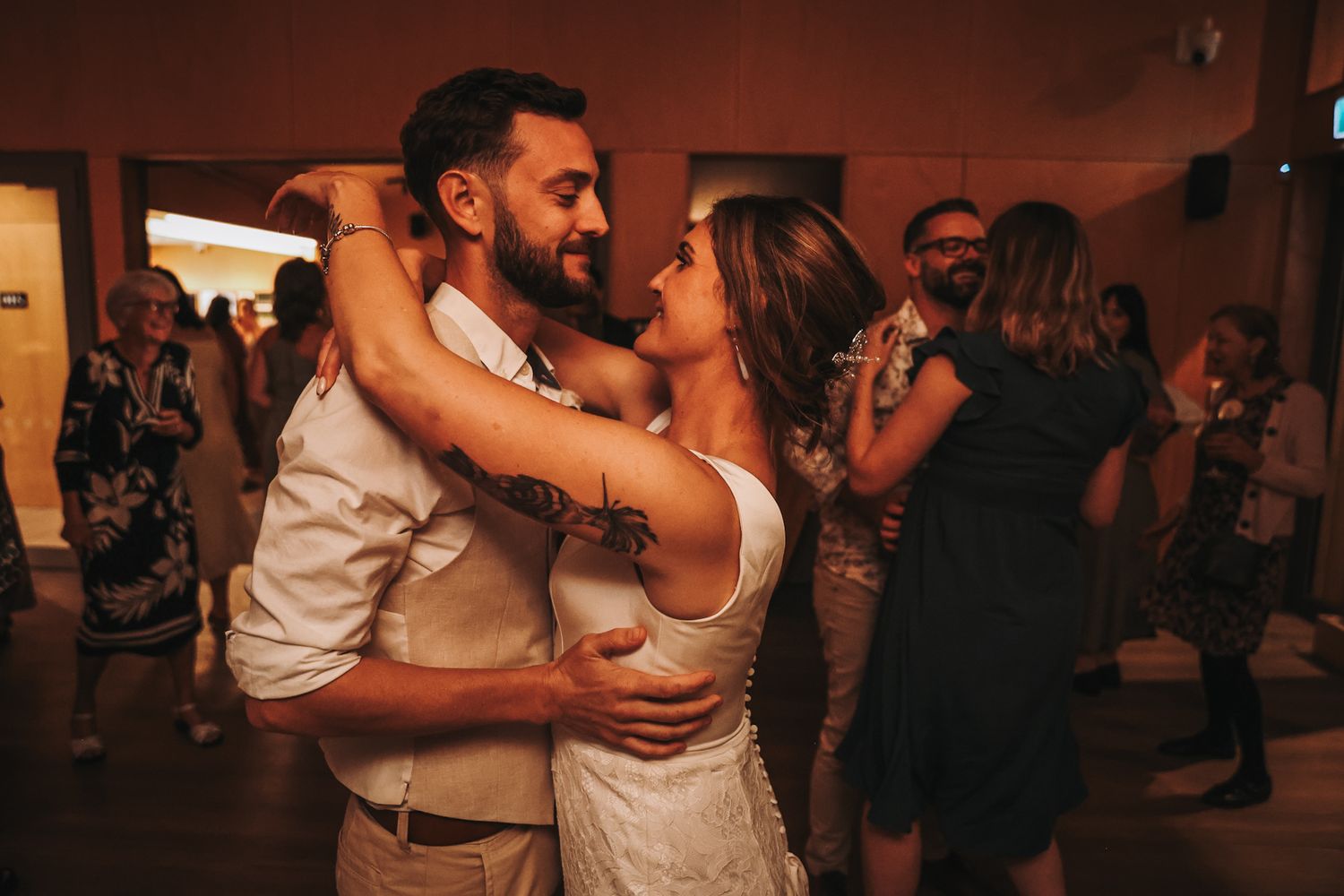 Couple during first dance at reception