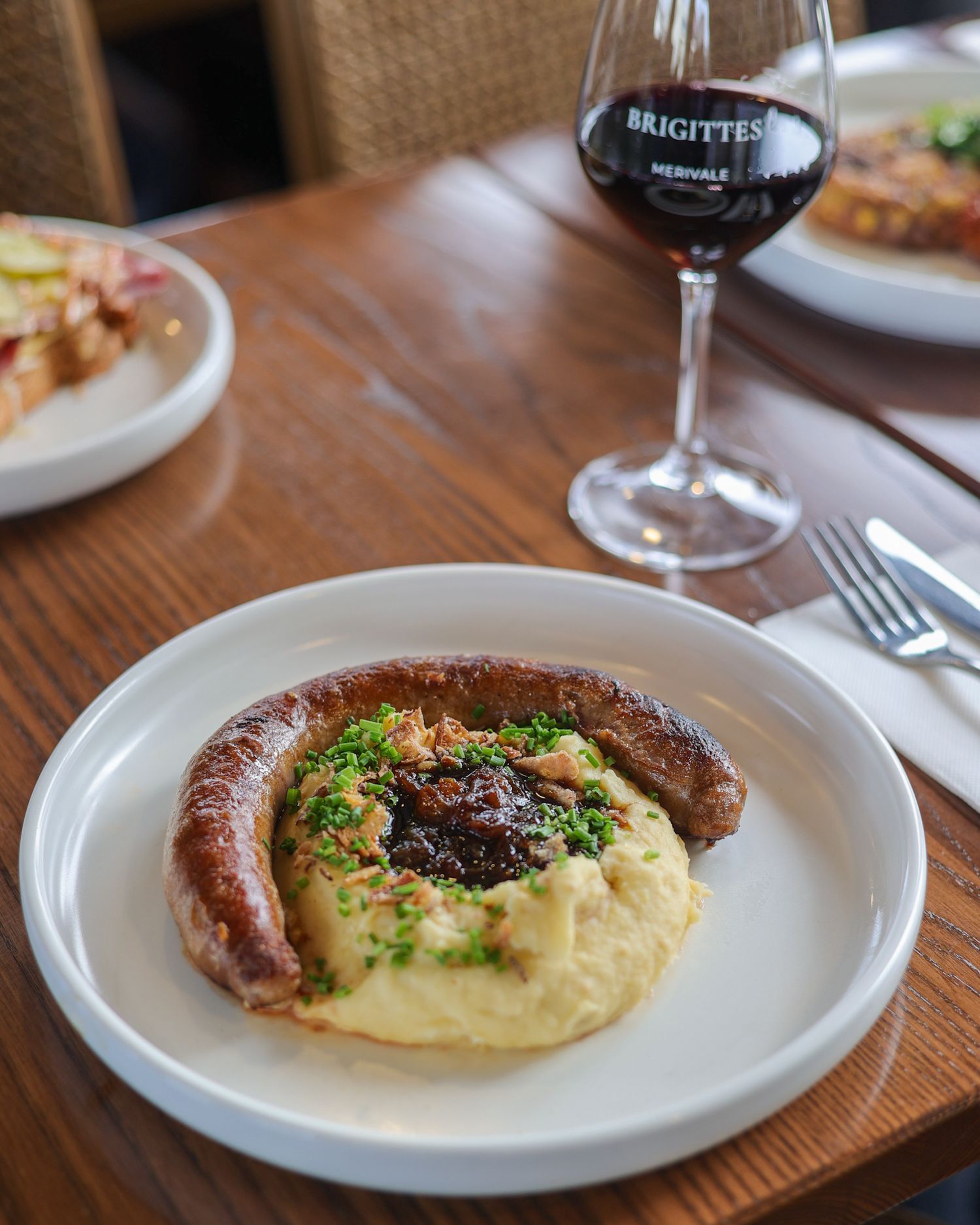 Bangers and mash dish at Brigittes merivale
