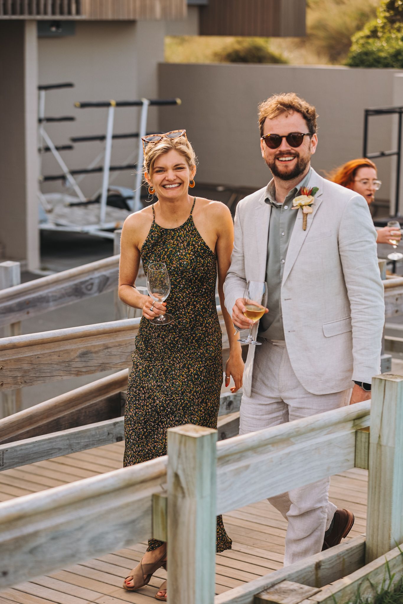 Wedding guests captured walking into the reception