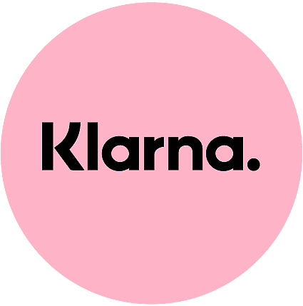 The Klarna logo in black text centered on a circular pink background.