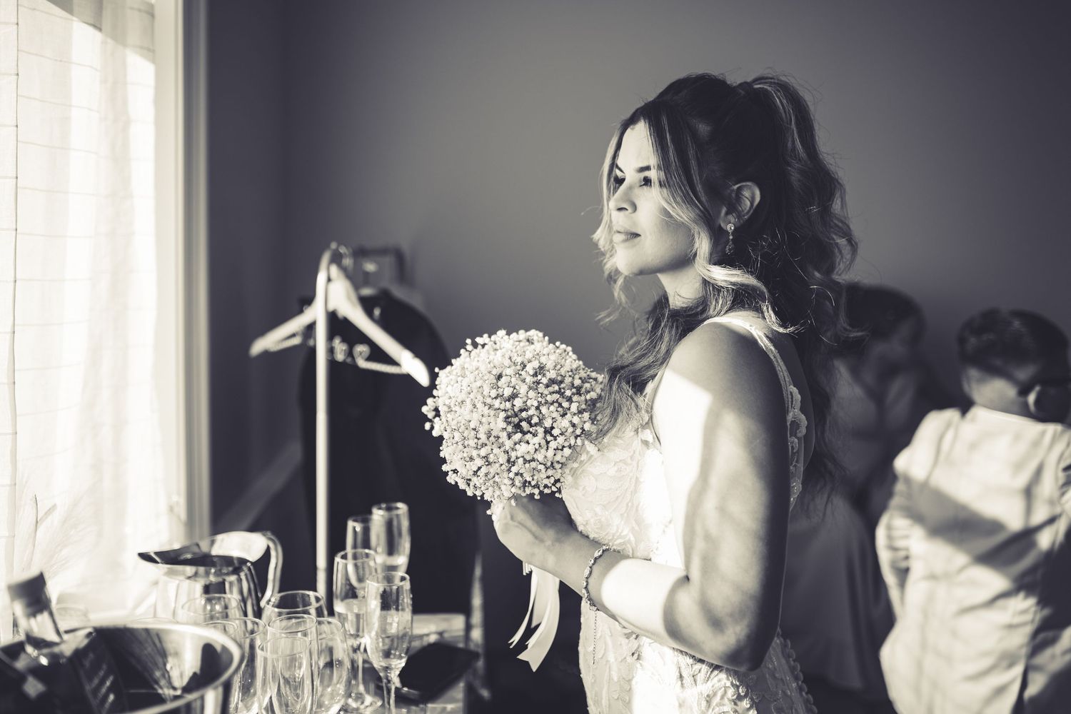 bride getting ready sunlight window