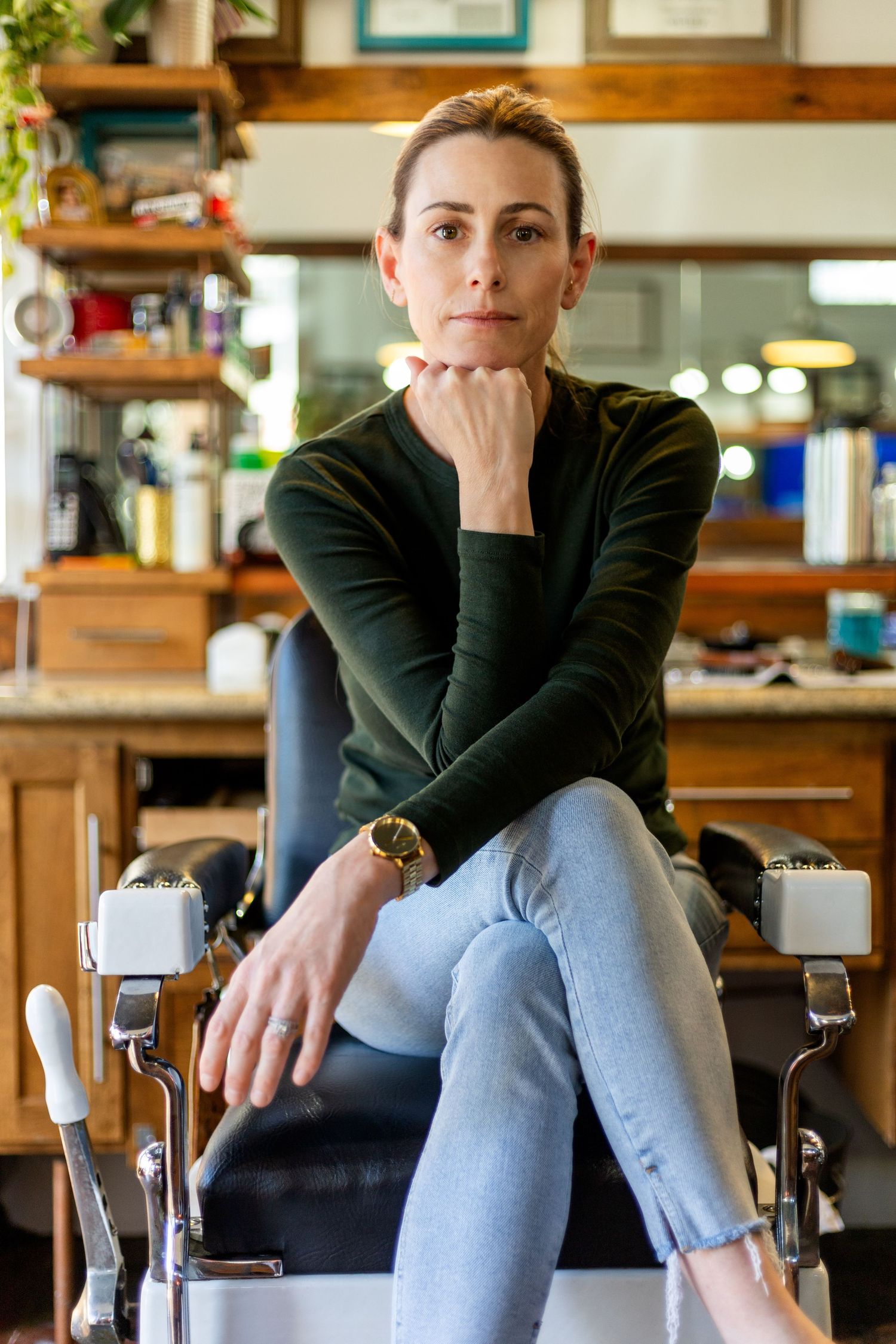 Fine art portrait of a Montrose Barbershop in La Crescenta of the owner Lynn Sullivan.