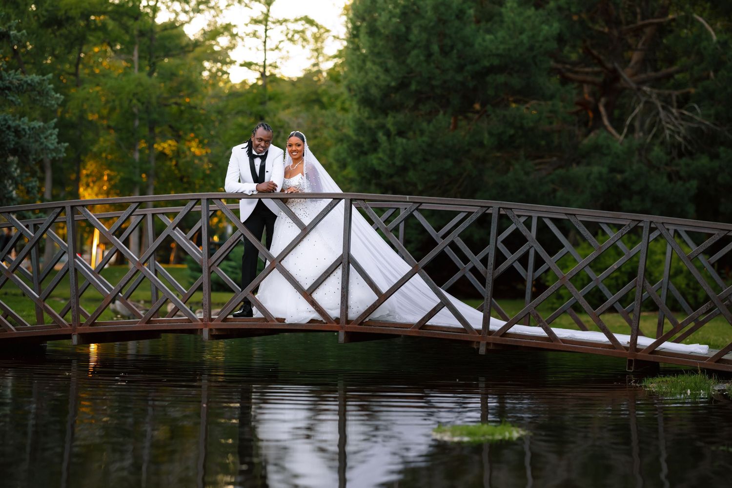 bride and groom on the brige