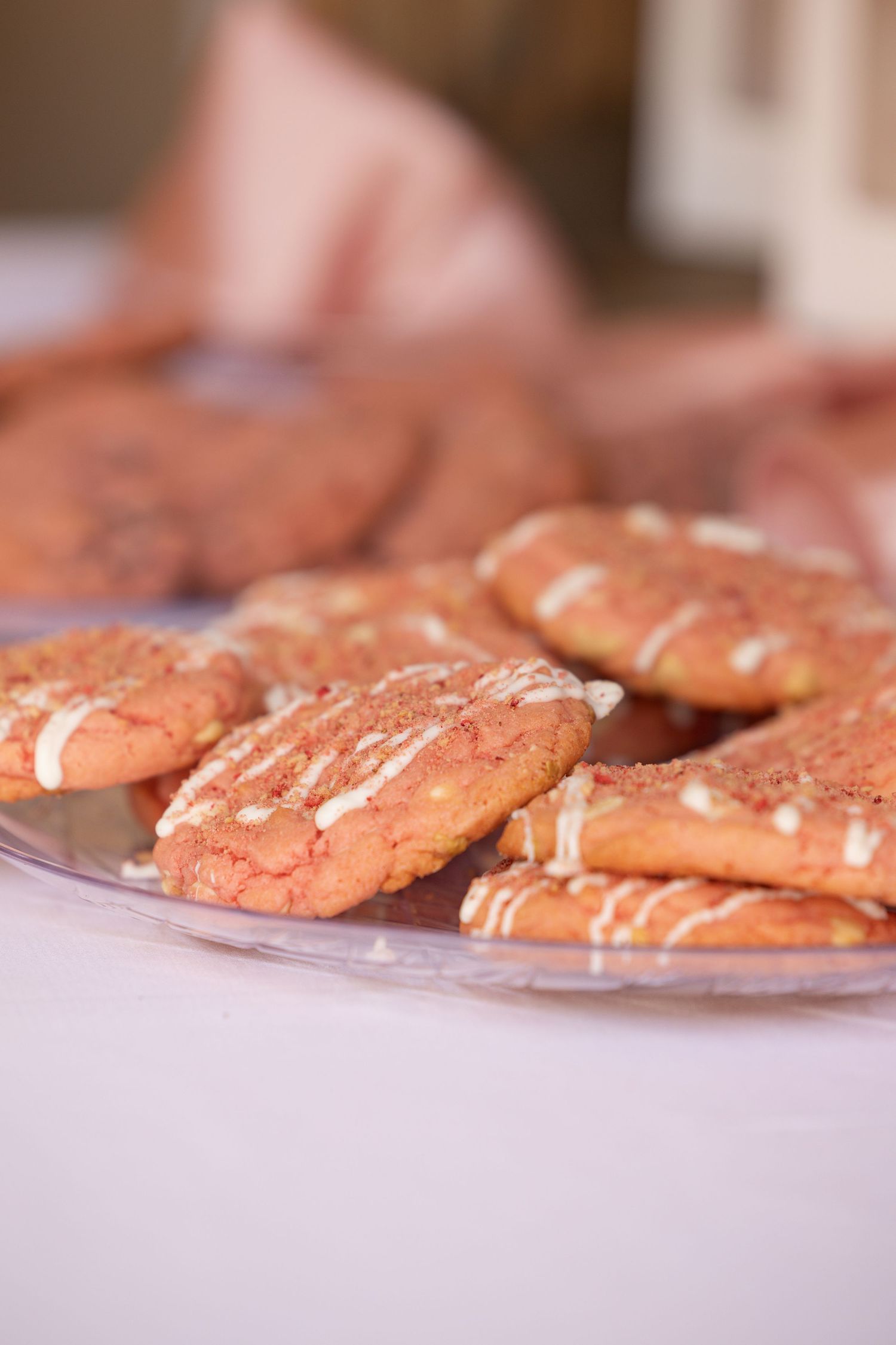pink cookies on a tray