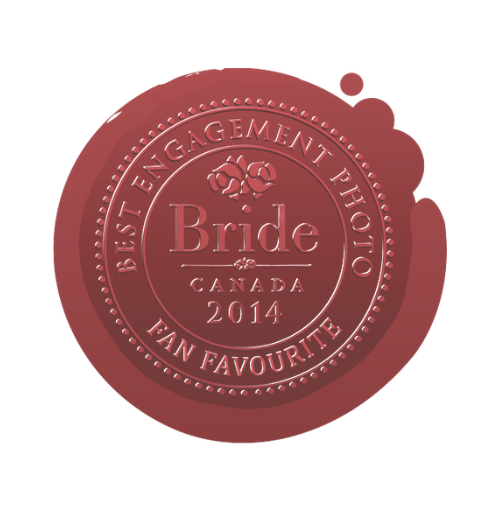 A red circular seal for Bride Canada 2014 with decorative text and flourishes.